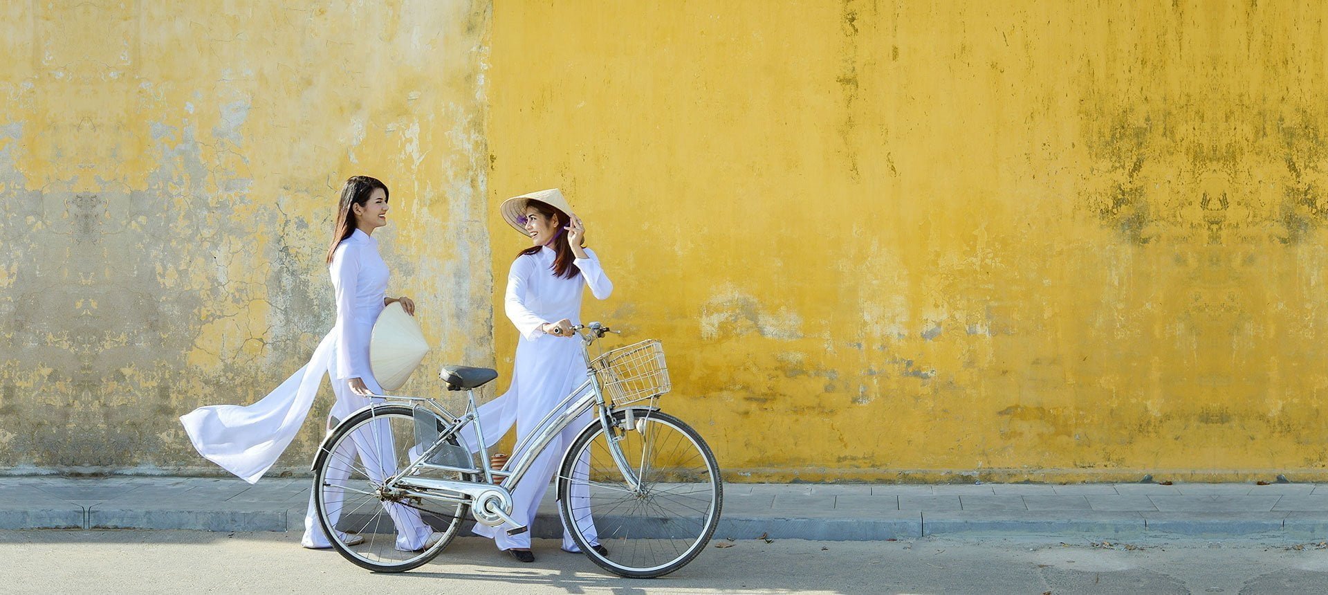 Vietnamese women in traditional clothes ao dai